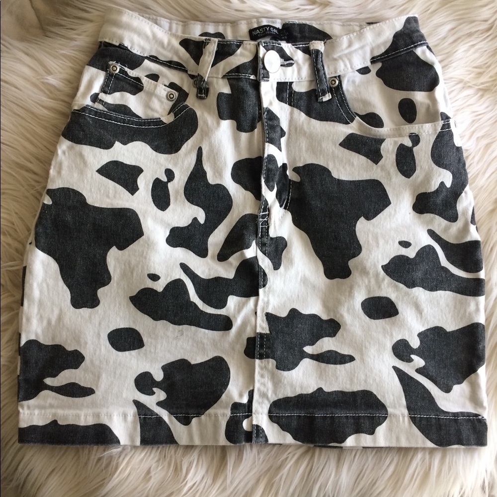 Nasty Gal Cow Print Denim Skirt